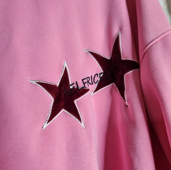 Aelfric Eden Star Print Color Contrast Hoodie Pink Size Large - Picture 3 of 6